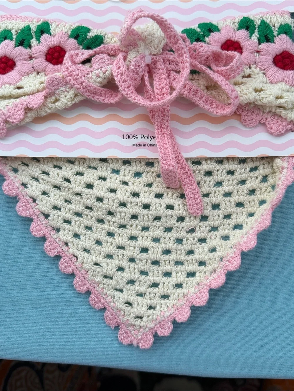 Piper K Crochet Floral‎ Ivory and Pink Bandana